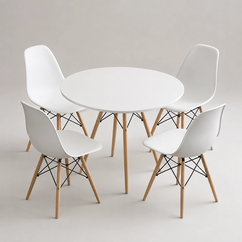 COMEDOR EAMES REDONDO 4 PERSONAS MESA BLANCA 80 CM + 4 SILLAS - 1