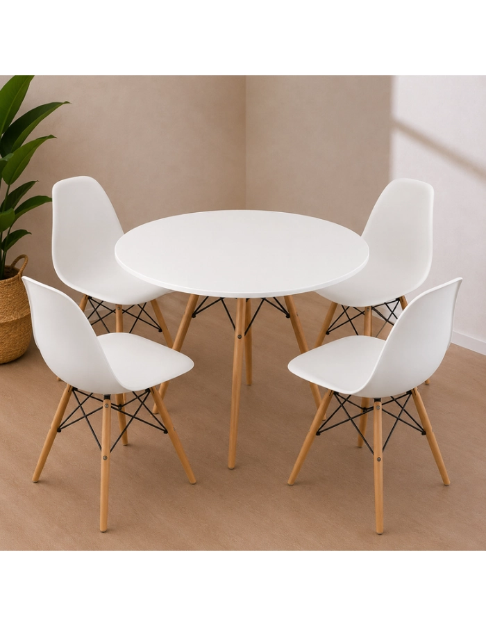 COMEDOR EAMES REDONDO 4 PERSONAS MESA BLANCA 80 CM + 4 SILLAS - 2