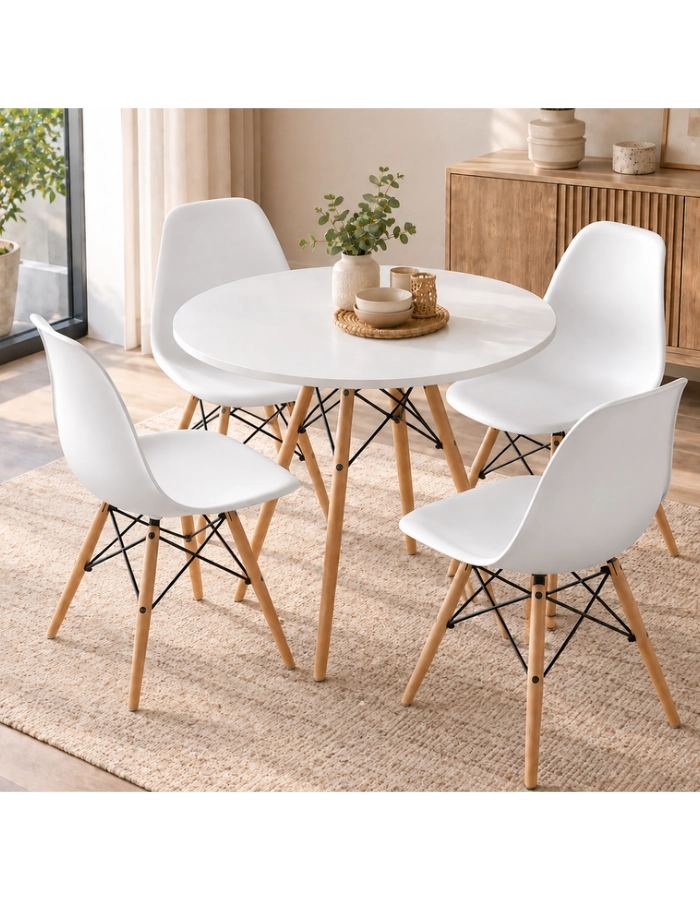 COMEDOR EAMES REDONDO 4 PERSONAS MESA BLANCA 80 CM + 4 SILLAS - 3