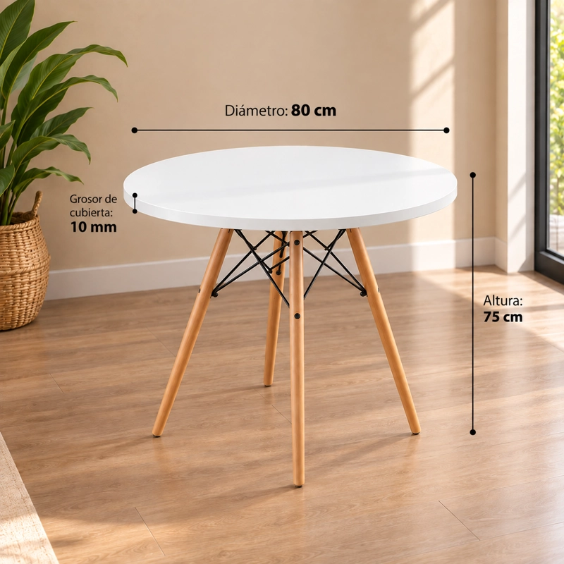 COMEDOR EAMES REDONDO 4 PERSONAS MESA BLANCA 80 CM + 4 SILLAS - 6