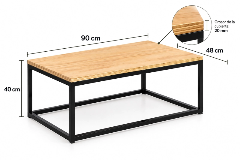 MESA DE CENTRO TEXAS 90 CM MDF Y METAL MODERNA PARA LIVING - 5