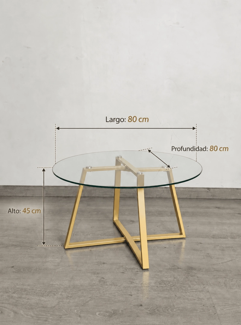 MESA DE CENTRO PARA LIVING VIDRIO TEMPLADO Y METAL 80X80 CM - 5