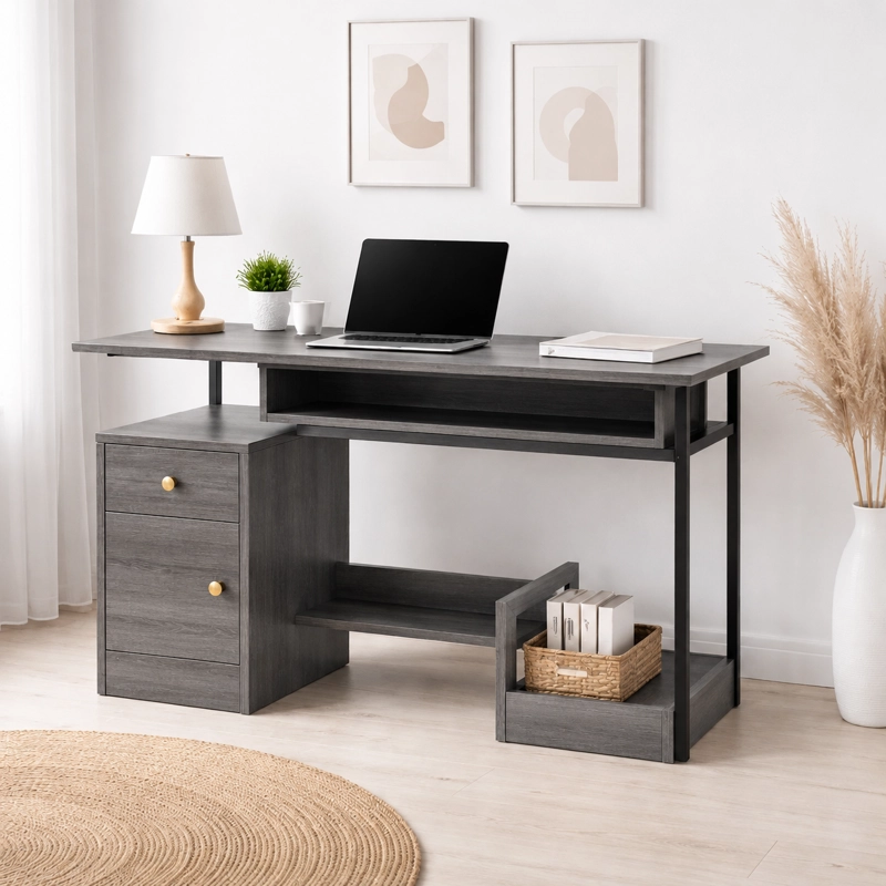 ESCRITORIO ARRECIFE 110 CM CON CAJON Y PUERTA MDF Y METAL PARA OFICINA Y HOME OFFICE - 2