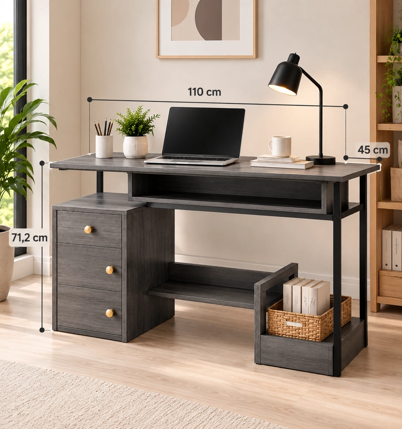 ESCRITORIO ARRECIFE 110 CM CON CAJON Y PUERTA MDF Y METAL PARA OFICINA Y HOME OFFICE - 5