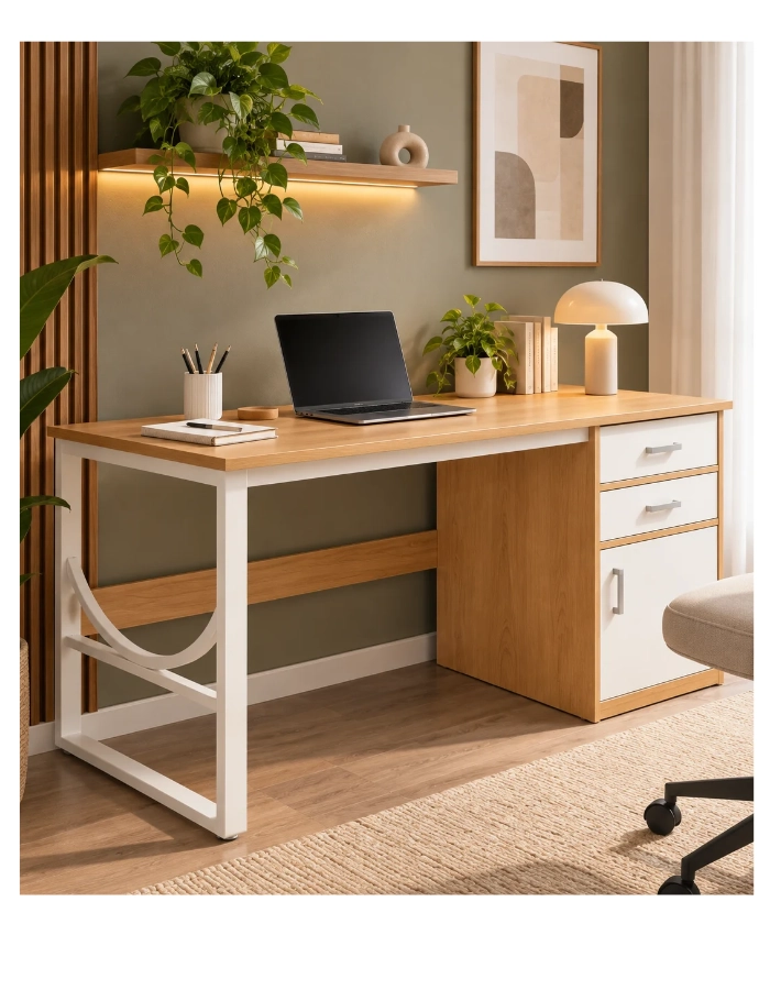 ESCRITORIO ANDALUCIA 120 CM CON GAVETAS Y PUERTA MDF MADERA CLARA ESTILO NORDICO - 3