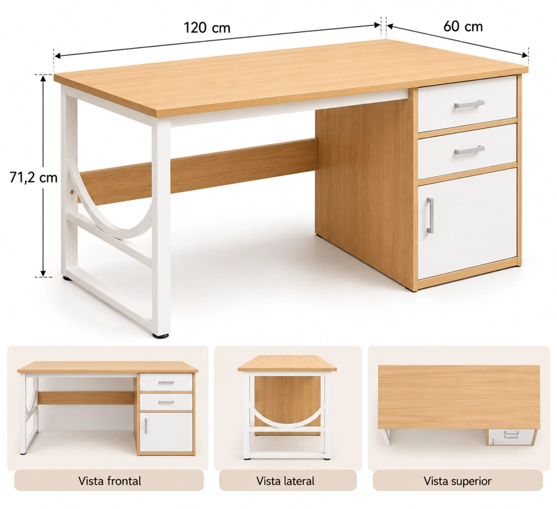 ESCRITORIO ANDALUCIA 120 CM CON GAVETAS Y PUERTA MDF MADERA CLARA ESTILO NORDICO - 5