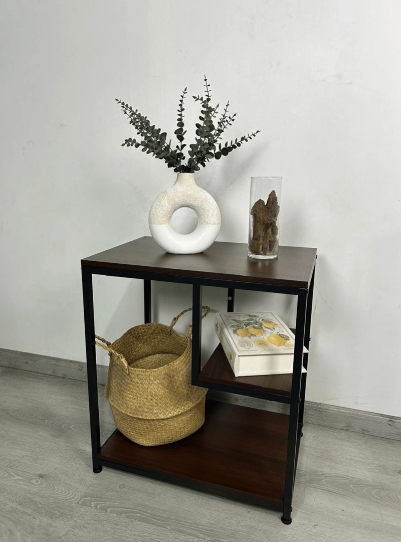 MESA AUXILIAR INDUSTRIAL 3 NIVELES CON REPISAS MDF Y METAL 60X40 CM - 2