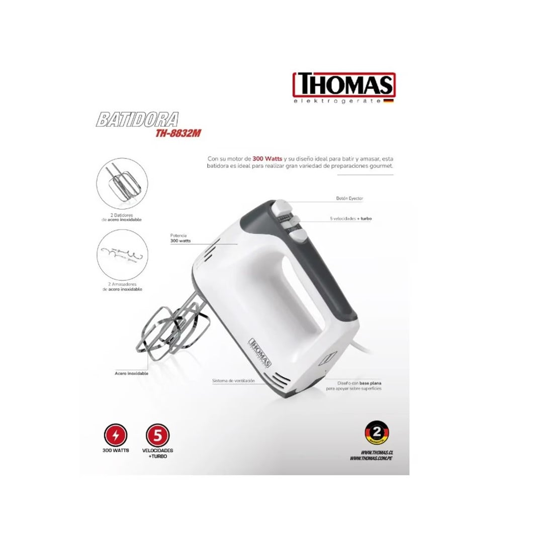 BATIDORA DE MANO 5 VELOCIDADES + TURBO 300W TH-8832 - 4