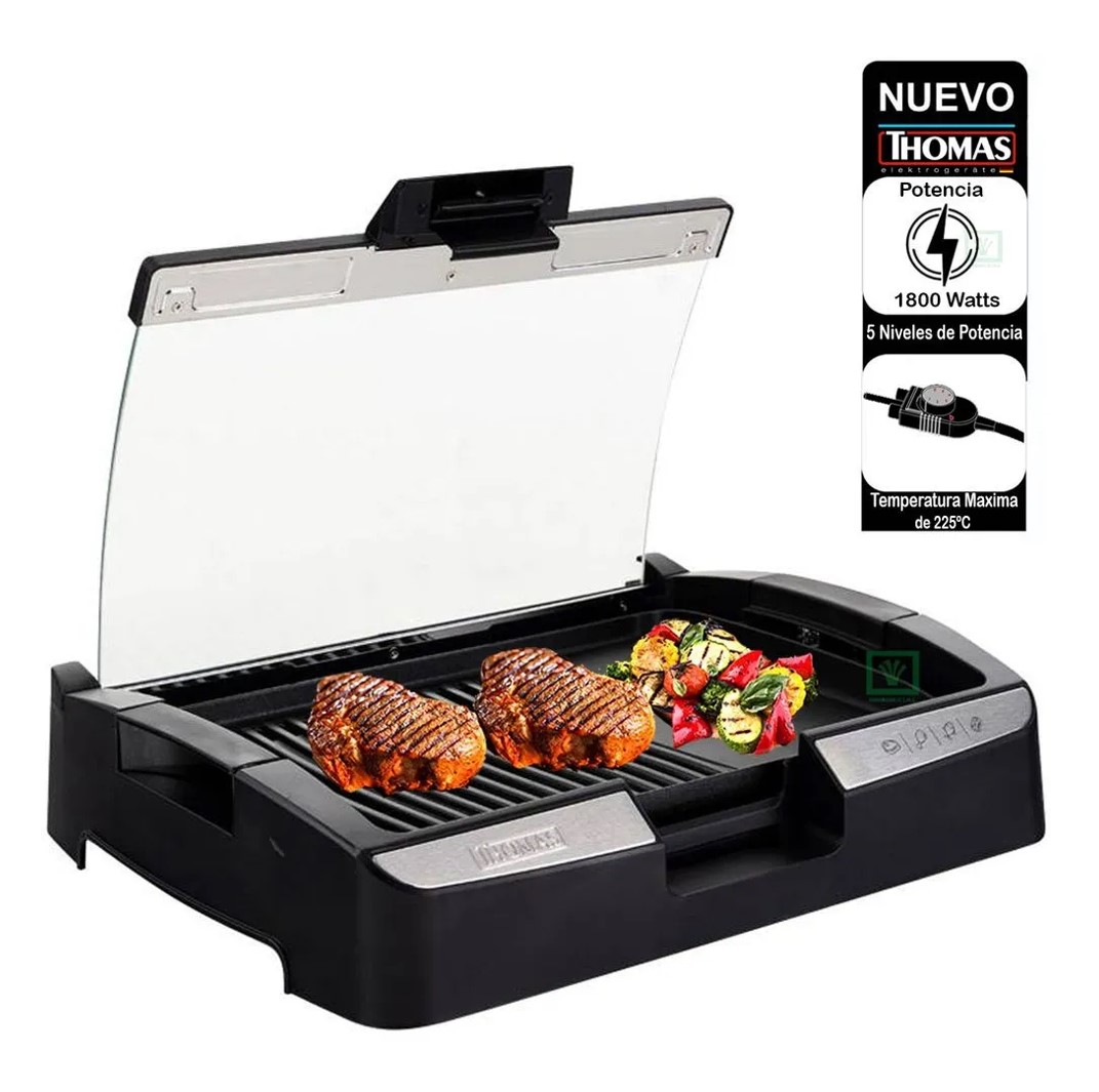 PARRILLA ELECTRICA THOMAS CON TAPA DE VIDRIO 1800W TH-224