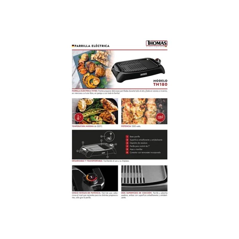 PARRILLA THOMAS ELECTRICA TH-180 1000W - 3