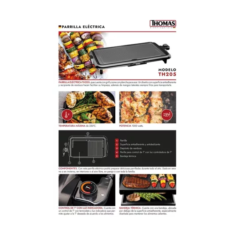PARRILLA ELECTRICA POTENCIA 2000W THOMAS TH-205 - 3