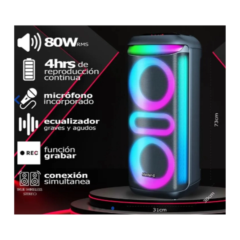 ALTAVOZ PORTATIL CON MICROFONO LUCES RGB KARAOKE BLUETOOTH 8”X2 - 4