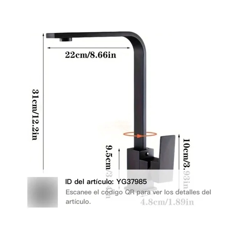 LLAVE DE LAVAPLATOS COCINA MONOMANDO GIRATORIO NEGRO MATE - 4