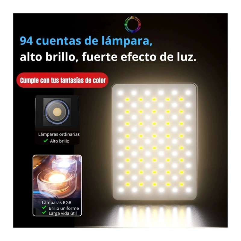 PANEL DE LUZ LED PORTATIL COLORES RGB AJUSTABLE PARA FOTOS Y VIDEOS - 6