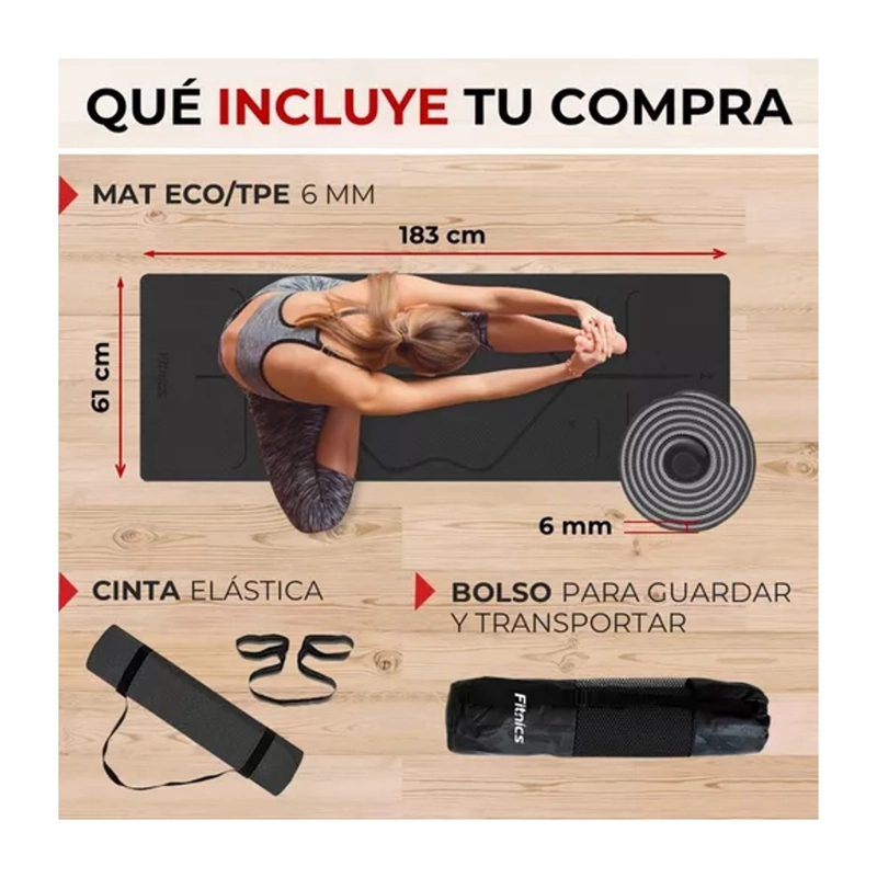MAT YOGA COLCHONETA ECO 6MM DOBLE COLOR GUIAS BOLSO CORREA - 5