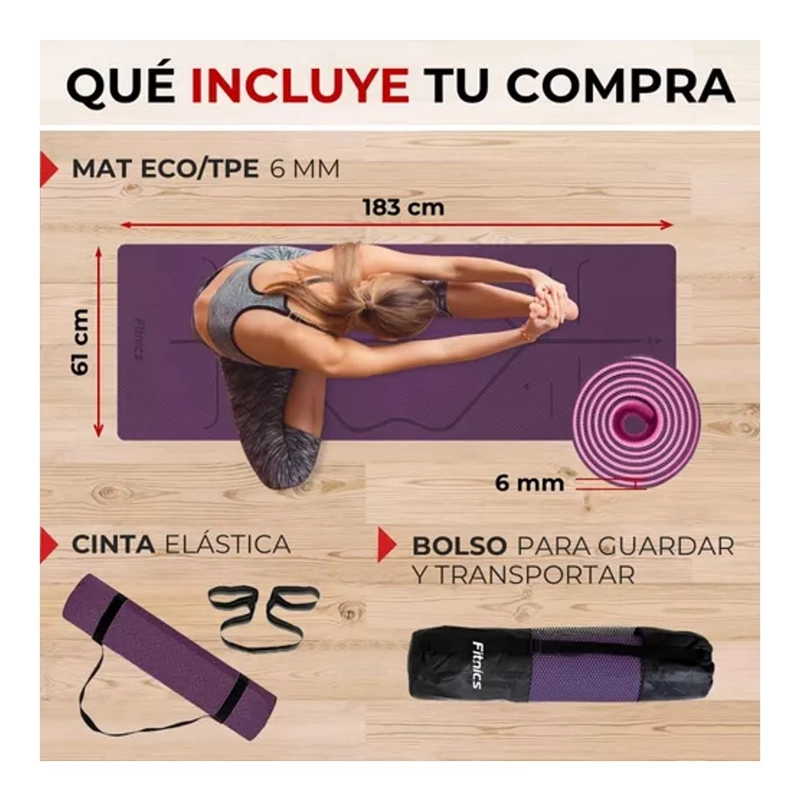 MAT YOGA COLCHONETA ECO 6MM DOBLE COLOR GUIAS BOLSO CORREA - 4
