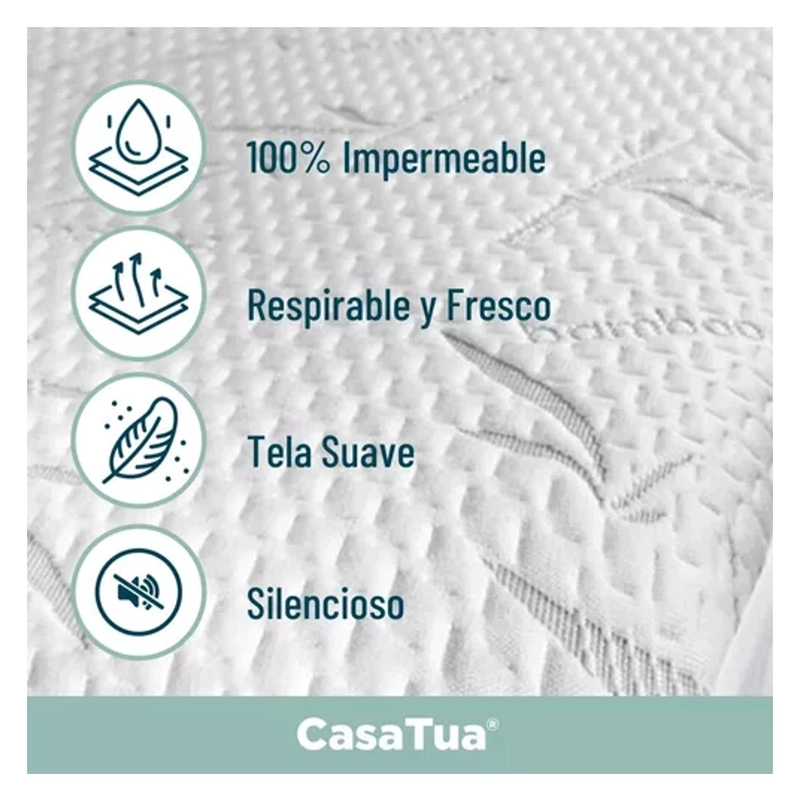 CUBRE COLCHON PROTECTOR IMPERMEABLE BAMBU 2 PLAZAS - 5