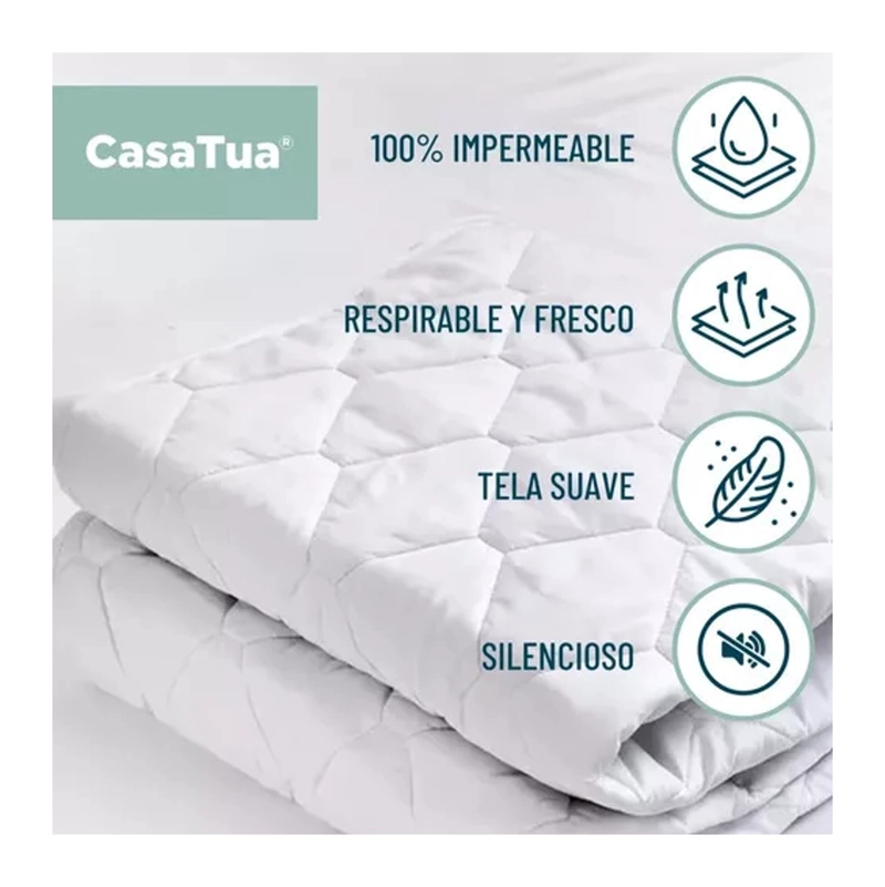 CUBRE COLCHON PROTECTOR IMPERMEABLE KING BLANCO - 5
