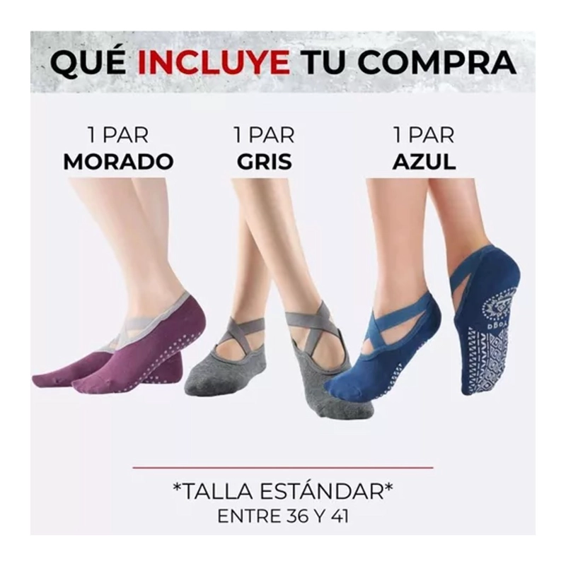 CALCETINES ANTIDESLIZANTES YOGA PILATES FITNICS SET 3 PARES - 3