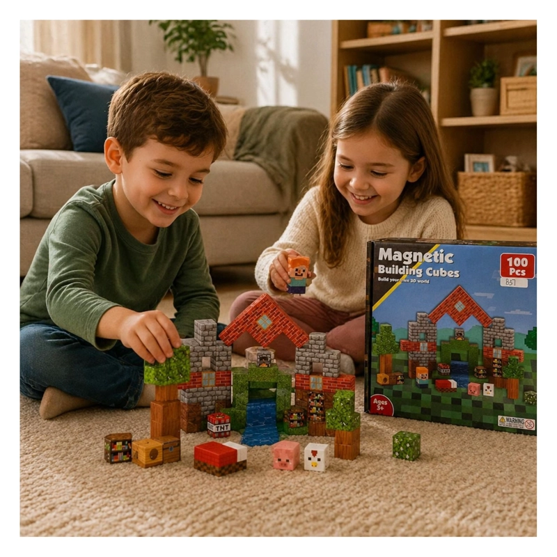 JUGUETE 100 BLOQUES MAGNE TICOS DE CONSTRUCCION PARA NIÑOS - 3