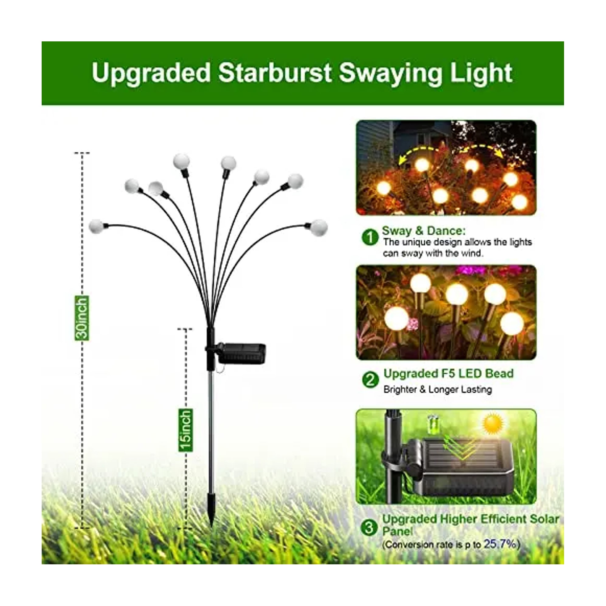 PACK X2 LUCES LED CARGA SOLAR PARA JARDIN ESTACAS LUCIERNAGAS - 2