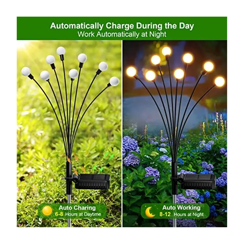 PACK X2 LUCES LED CARGA SOLAR PARA JARDIN ESTACAS LUCIERNAGAS - 4