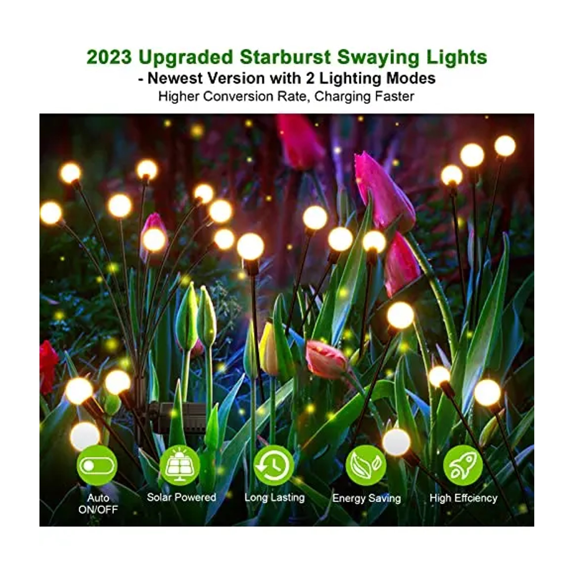 PACK X2 LUCES LED CARGA SOLAR PARA JARDIN ESTACAS LUCIERNAGAS - 5