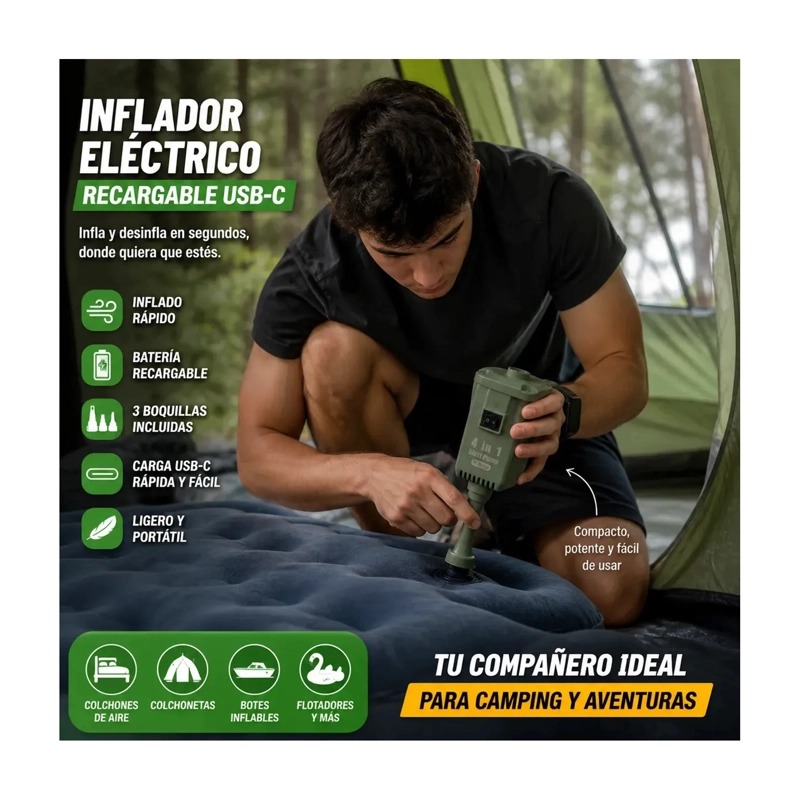 INFLADOR ELE CTRICO RECARGABLE 4 EN 1 USB-C PORTATIL - 5