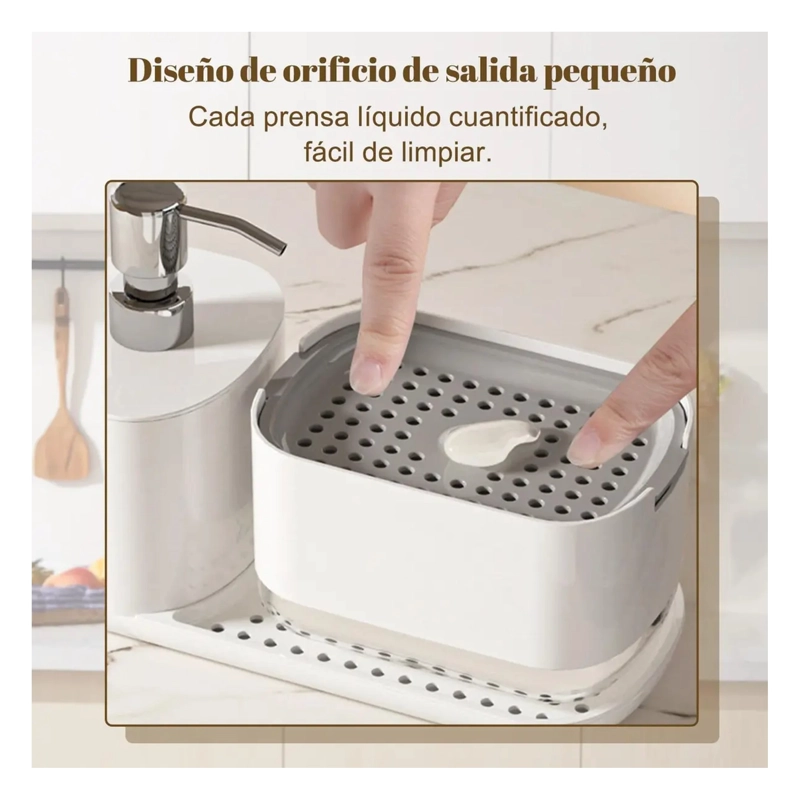 DISPENSADOR DE JABON DE COCINA CON TOALLERO Y PORTAESPONJAS - 4