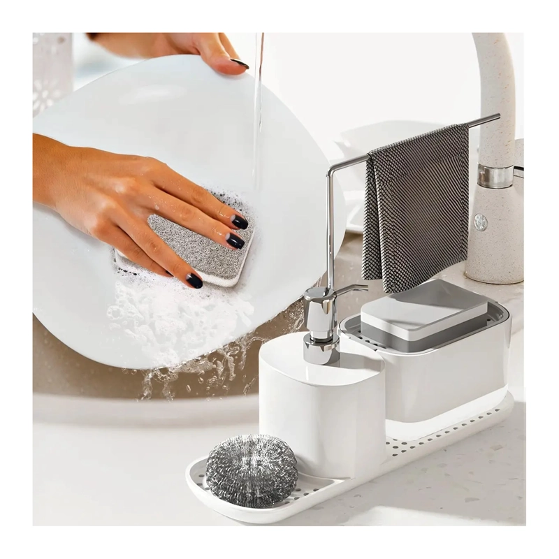 DISPENSADOR DE JABON DE COCINA CON TOALLERO Y PORTAESPONJAS - 5