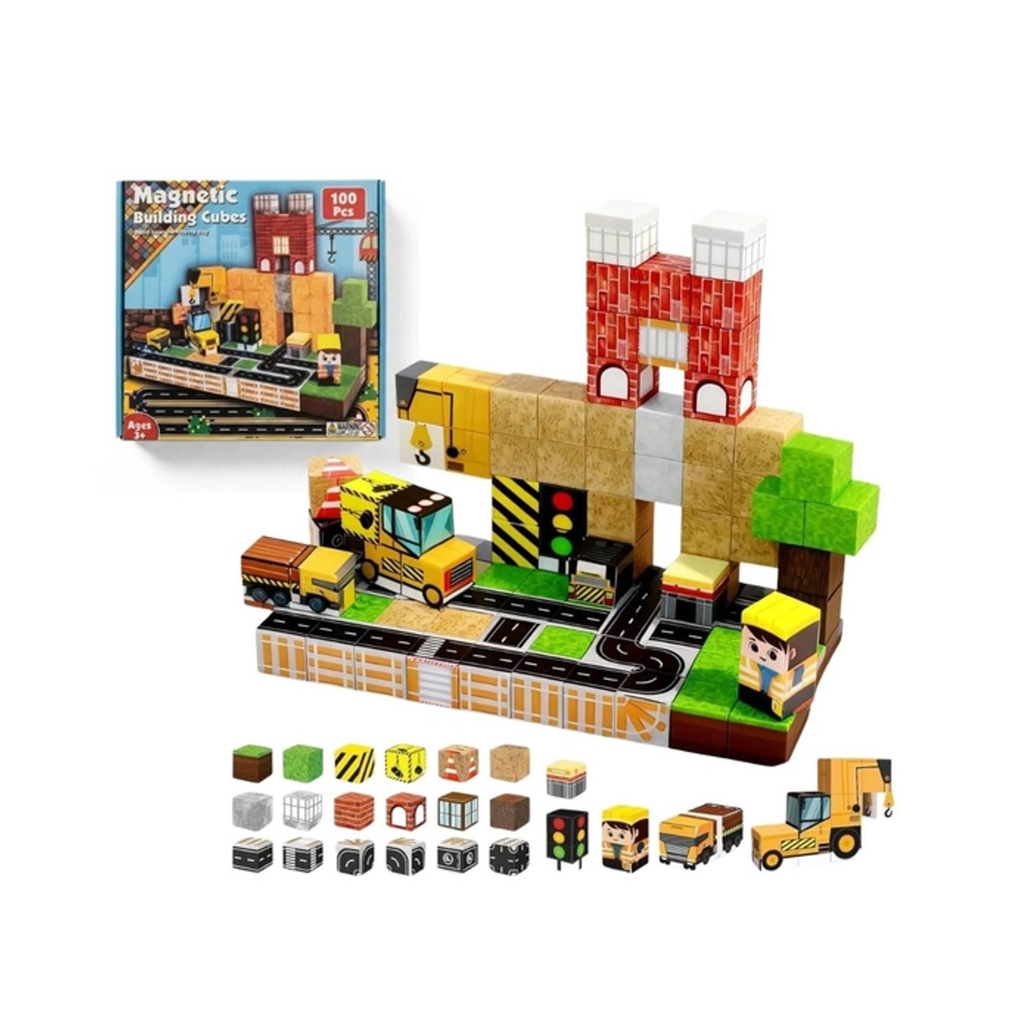 BLOQUES MAGNE TICOS DE CONSTRUCCION CIUDAD Y GRUA SET DIDACTICO 100 PIEZAS - 1