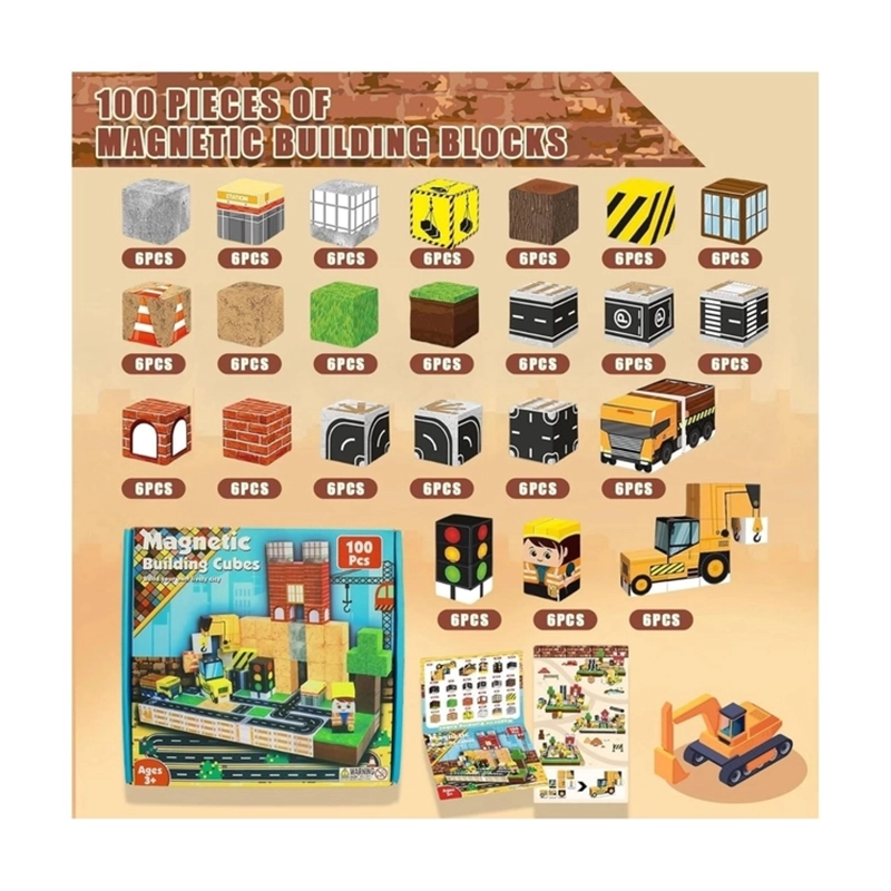 BLOQUES MAGNE TICOS DE CONSTRUCCION CIUDAD Y GRUA SET DIDACTICO 100 PIEZAS - 4