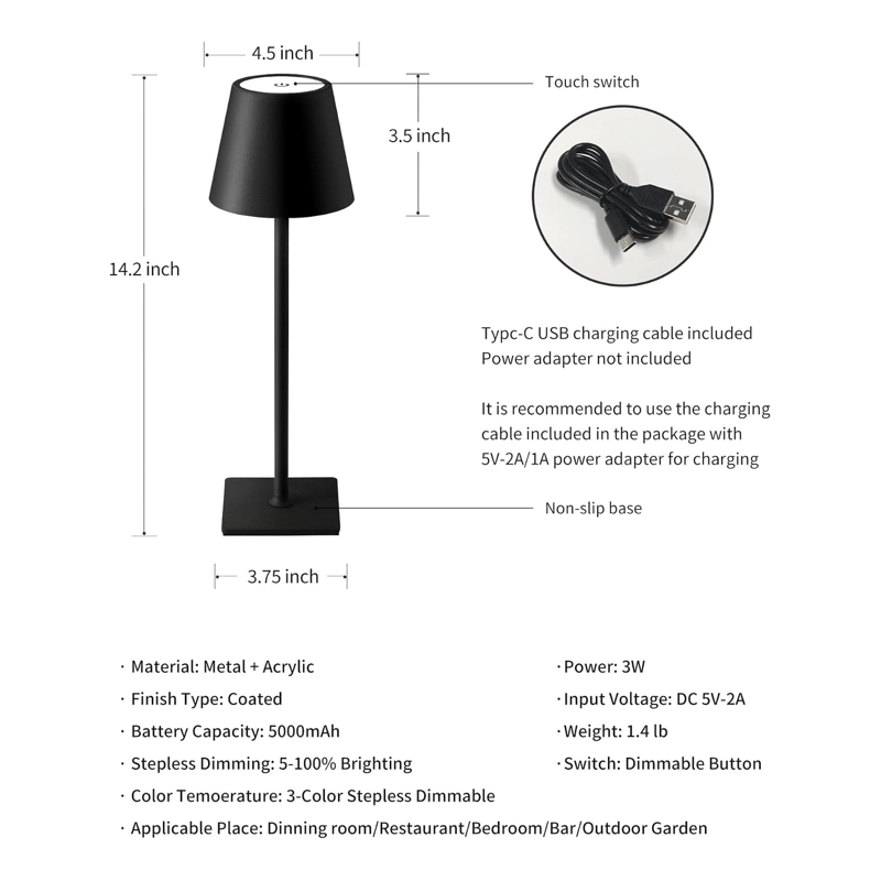 LAMPARA DE MESA RECARGABLE TACTIL TOUCH - 2