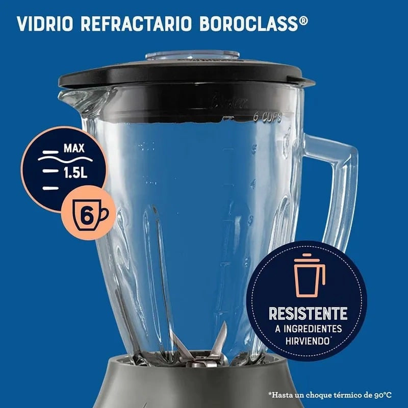 LICUADORA CON VASO DE VIDRIO 6 VELOCIDAD Y PULSO 800W OSTER - 3
