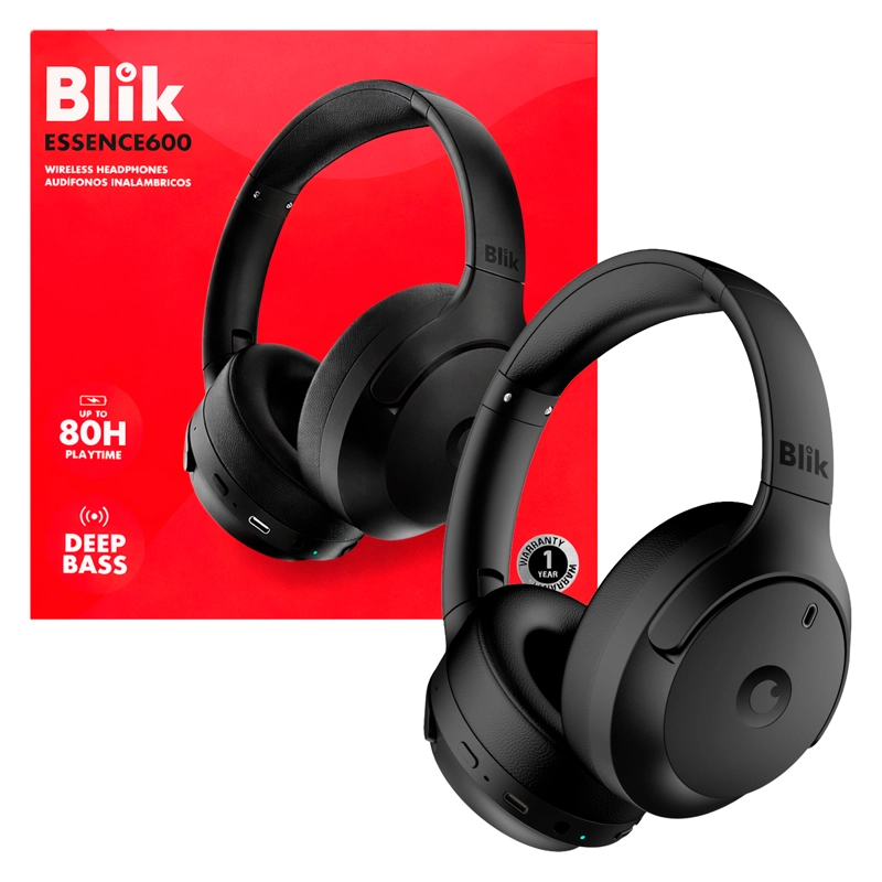 AUDIFONOS INALAMBRICOS BLIK ESSENCE600 BLUETOOTH 5.4 ALCANCE 10MTS BATERIA 80H BAJA LANTECIA 89MS - 1