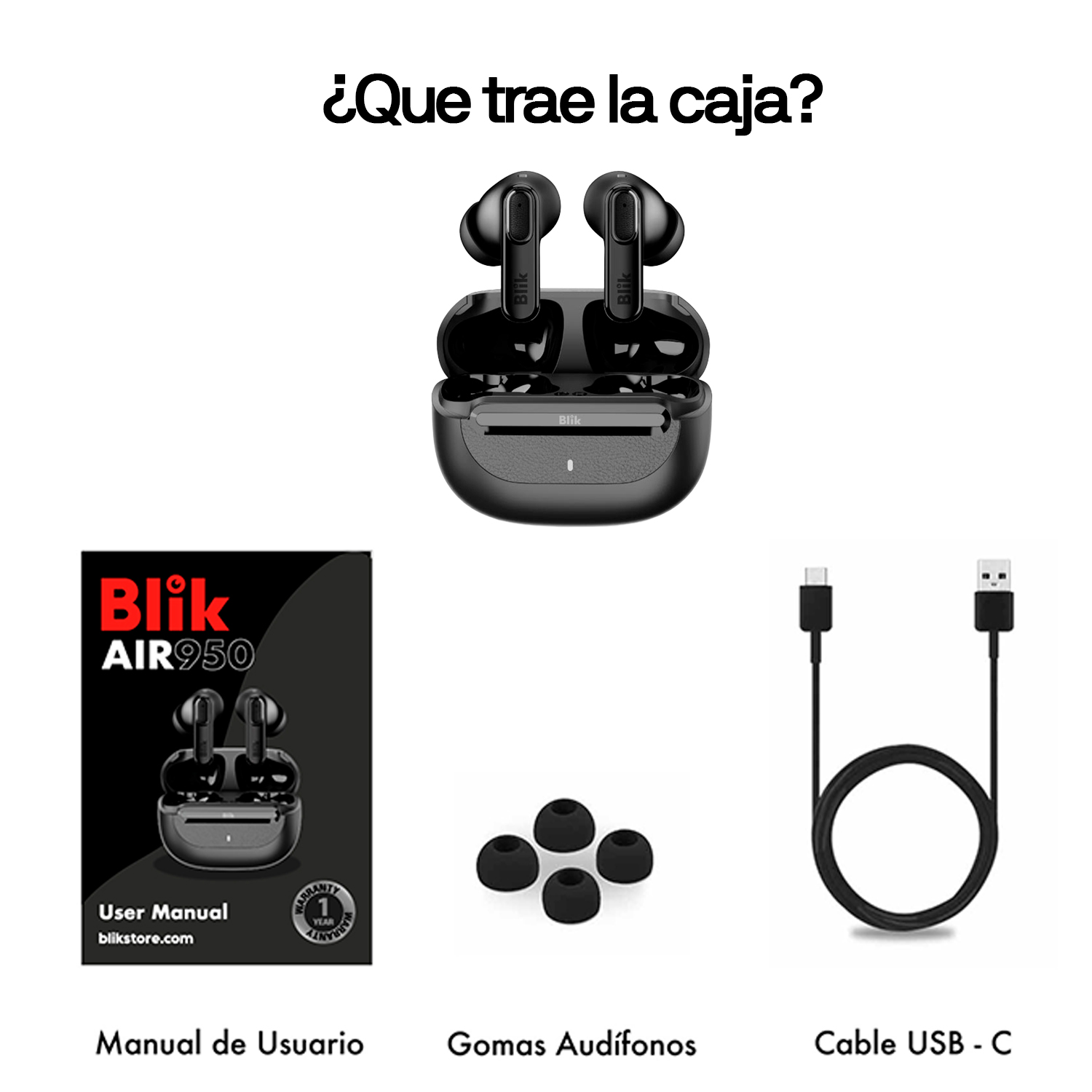 AUDIFONOS INALAMBRICOS BLIK AIR950 TWS BLUETOOTH 5.4 ALCANCE 15MTS ANC ENC BATERIA 40HRS USB-C IPX4 - 6
