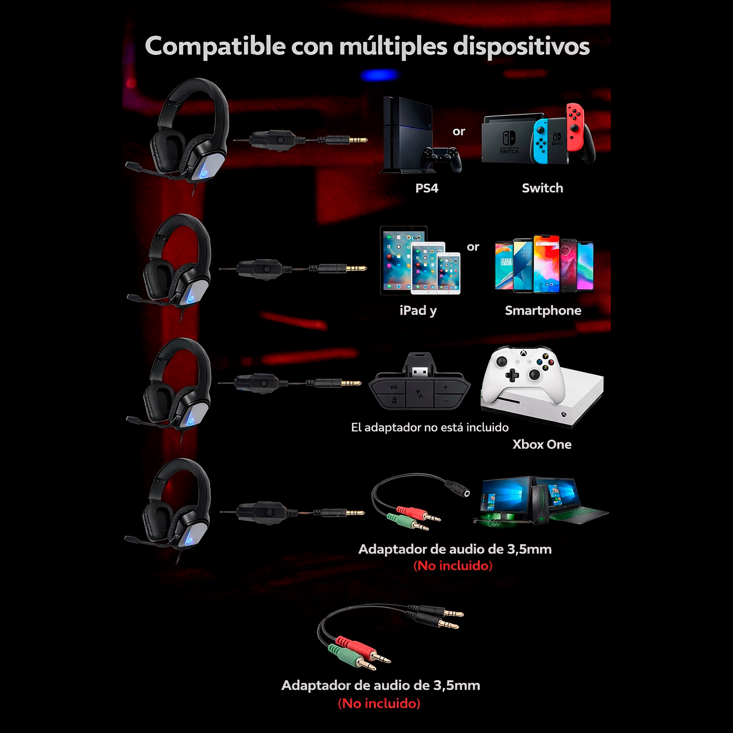 AUDIFONOS ALAMBRICOS HP H220 GAMING AUX PC CEL PS4 XBOX ONE - 3