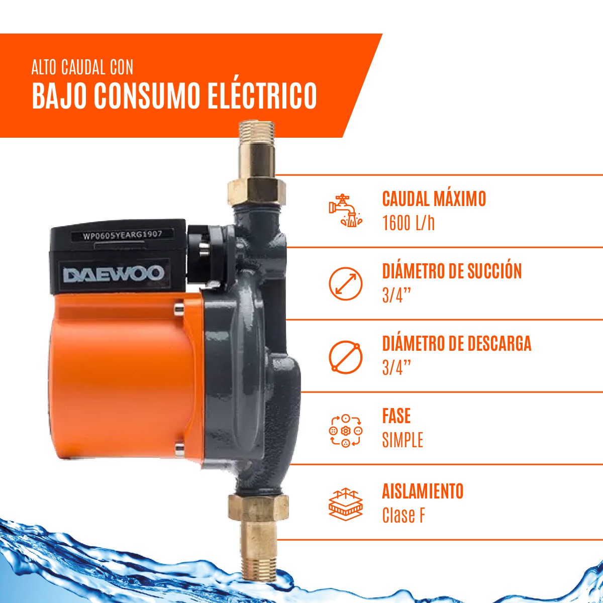 BOMBA DE AGUA PRESURIZADORA DAEWOO DAEPRES100 100W 2 BAÑOS - 2