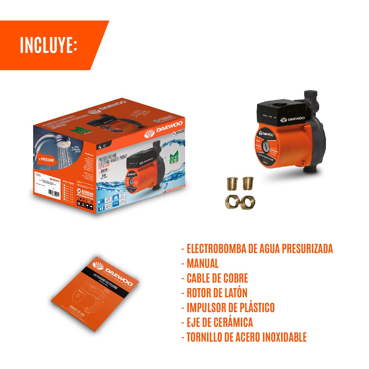 BOMBA DE AGUA PRESURIZADORA DAEWOO DAEPRES100 100W 2 BAÑOS - 4