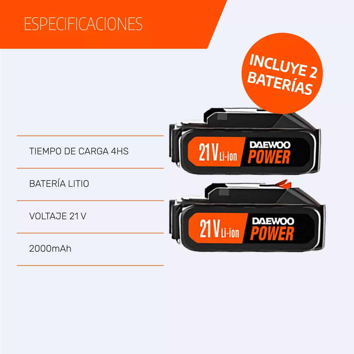 HIDROLAVADORA INALÁMBRICA DAEWOO BATERÍA 21V 100W 3 L/MIN - 6