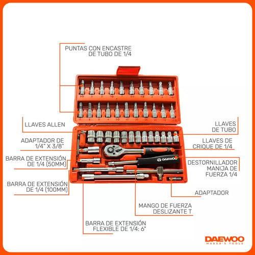 SET DE HERRAMIENTAS DADOS/PUNTAS DAEWOO DAHTS046-D 46 PIEZAS - 2