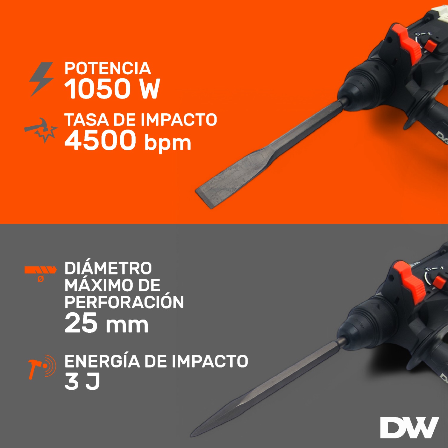 ROTOMARTILLO DAEWOO DARH26-105C GRIS 1050W SDS PLUS 4500 BPM - 7