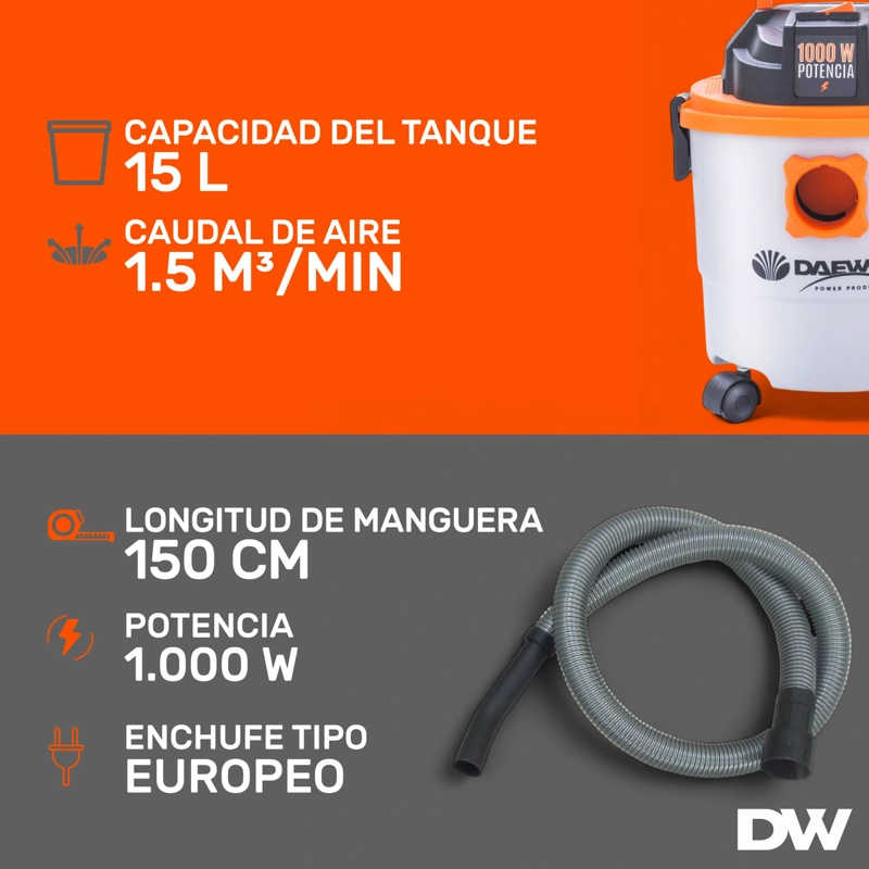 COMBO HIDROLAVADORA 1400W + ASPIRADORA TACHO 15L DAEWOO - 4