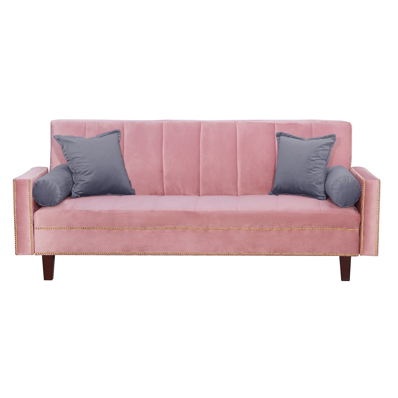 FUTÓN 3 CUERPOS FELPA ROSADO SOFA CAMA VANGUARDIA 200 X110 ROSA GRIS - 1
