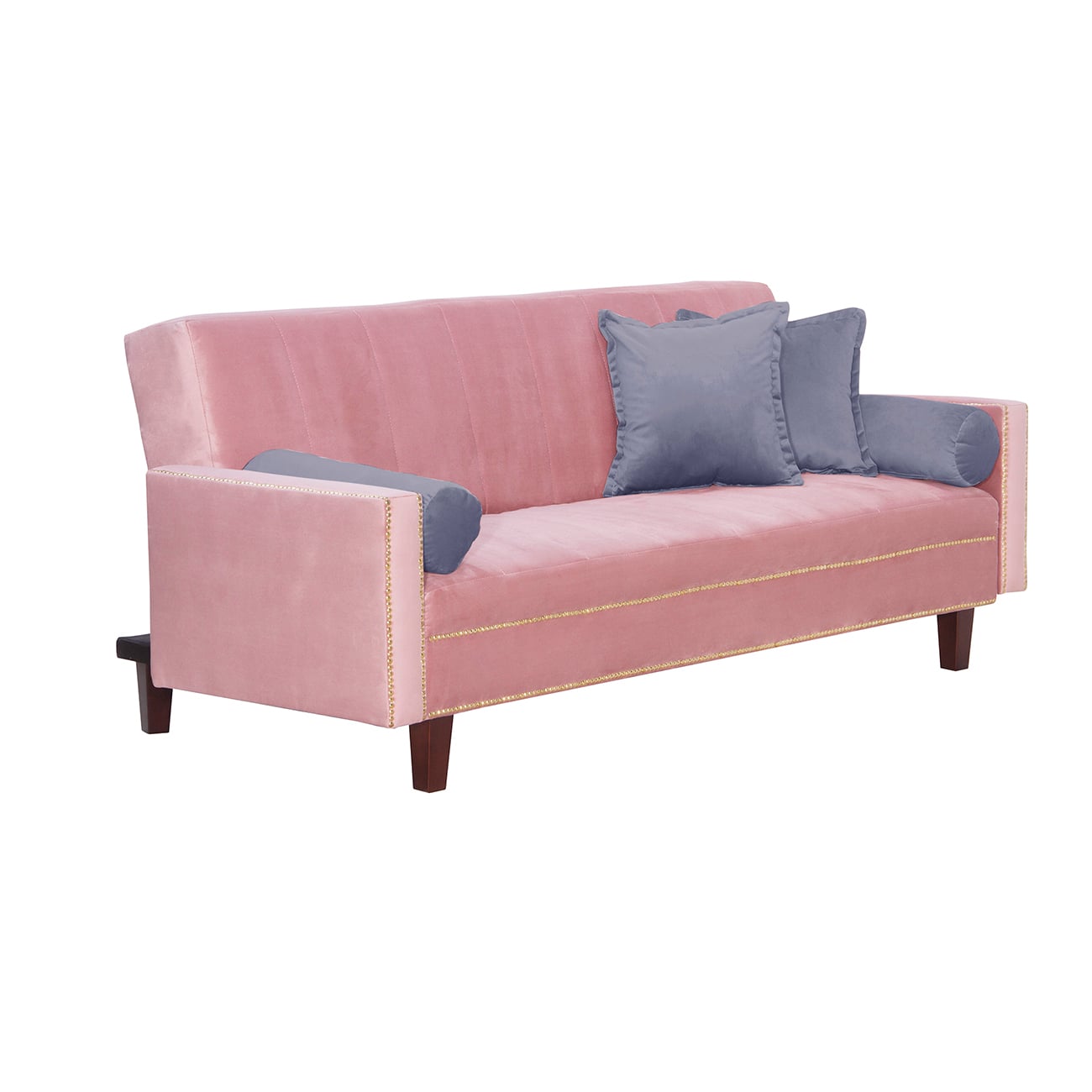 FUTÓN 3 CUERPOS FELPA ROSADO SOFA CAMA VANGUARDIA 200 X110 ROSA GRIS - 2