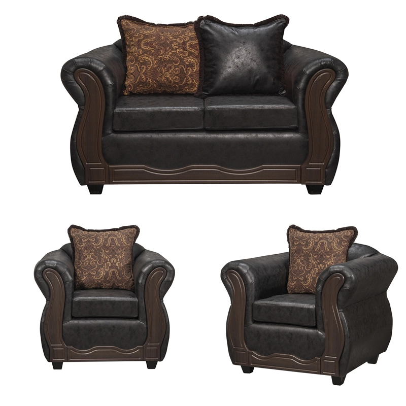 JUEGO DE LIVING 2 1 1 SOFIA PU EN COLOR NEGRO - 2