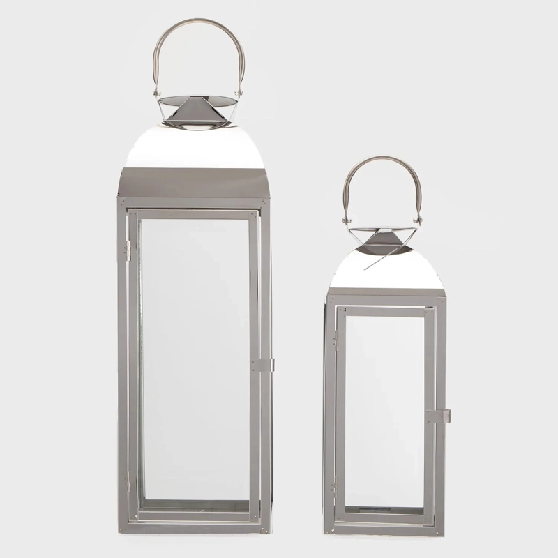 SET 2 FAROLES DECORATIVOS METAL COLOR PLATA - 1