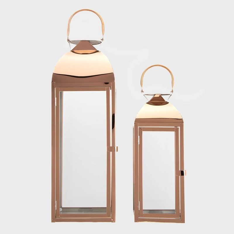 SET 2 FAROLES DECORATIVOS METAL COLOR COBRE - 1