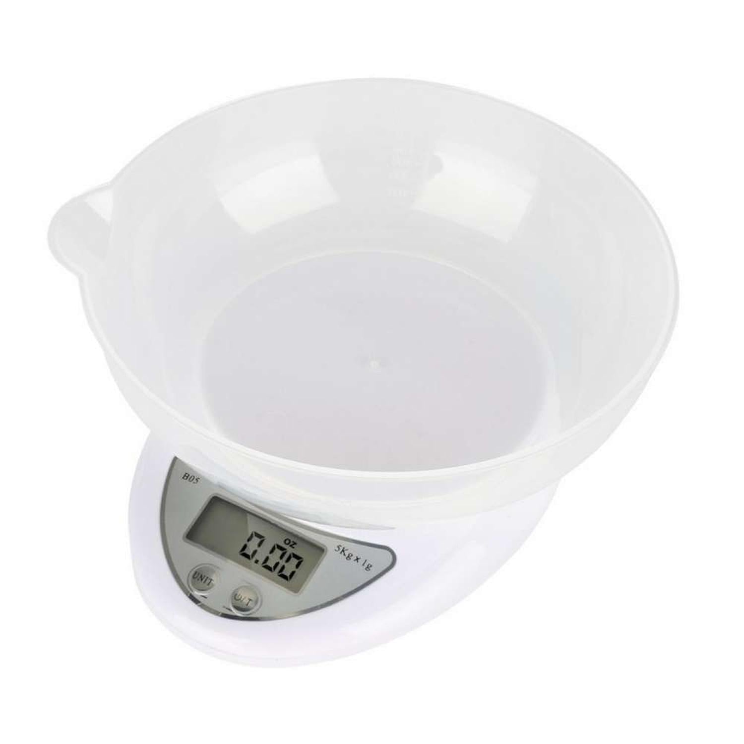 BALANZA PESA DIGITAL DE COCINA 5 KILOS A PILAS CON RECIPIENTE B05 - 1
