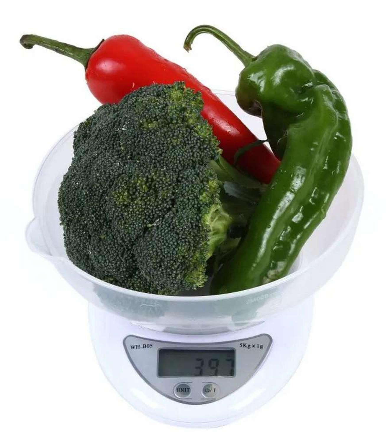 BALANZA PESA DIGITAL DE COCINA 5 KILOS A PILAS CON RECIPIENTE B05 - 2